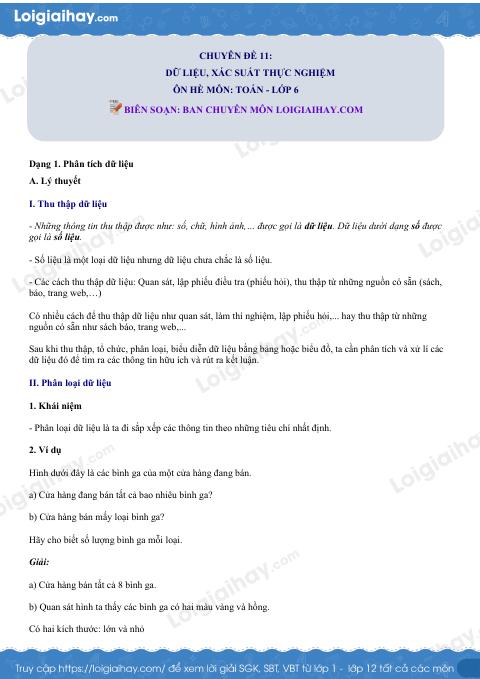 Dạng 1. Phân loại dữ liệu Chủ đề 11 Ôn hè Toán 6